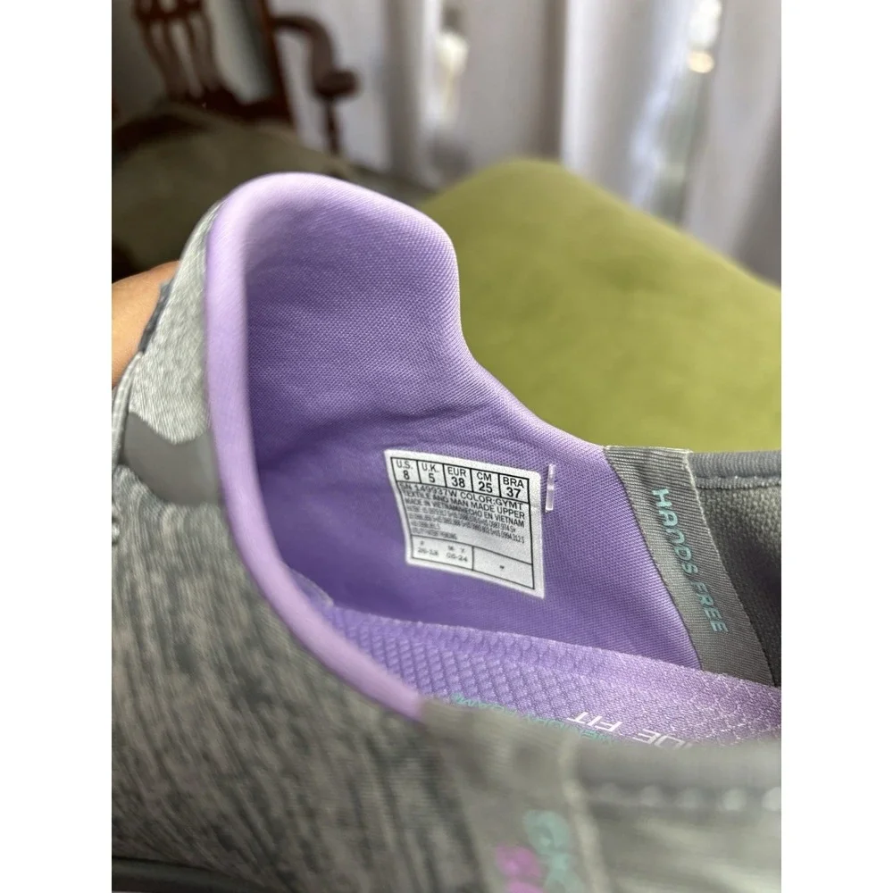 SKECHERS Slip-ins Women's Heathered Gray/Purple Memory Foam Walking Sneaker